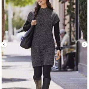 Athleta Pinewood 100% Merino Wool Knit Sweater Dress Mock Neck Gray Marled XS